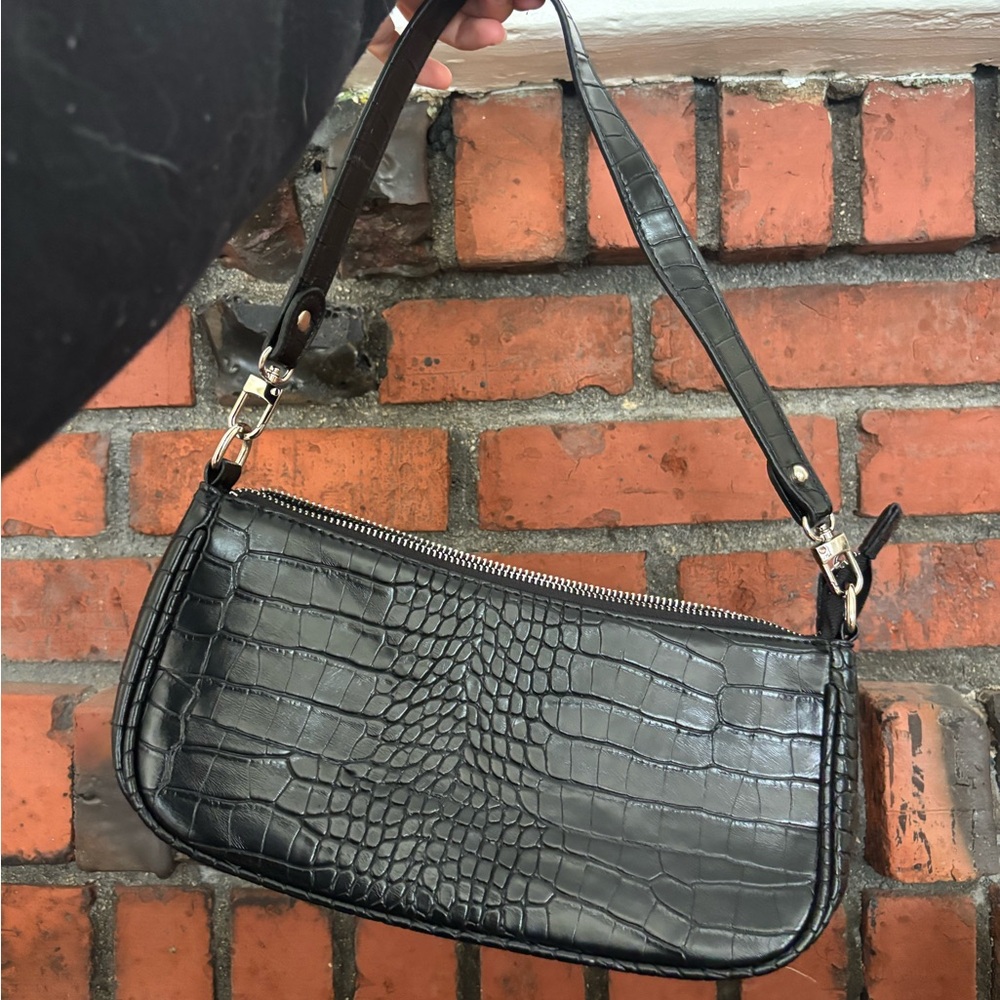 Y2K Black Crocodile Pattern Shoulder Bag